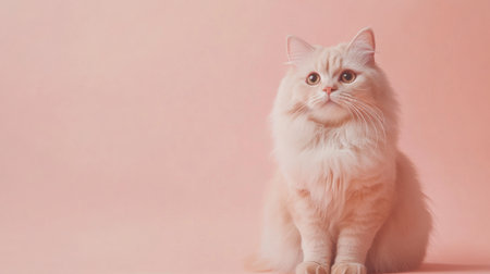 This stunning portrait features a regal Scottish Straight Longhair cat with a soft, fluffy coat, exuding elegance against a gentle pastel backdrop.の素材