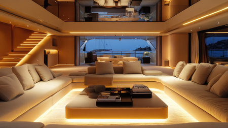 Explore a stunning chic contemporary interior design featuring luxury furnishings and elegant lighting, perfect for a sophisticated living space with a serene atmosphere.の素材