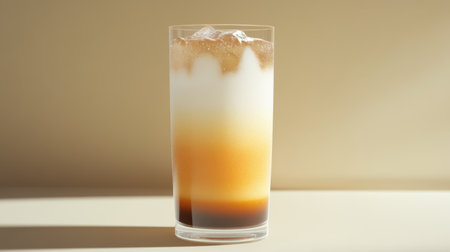 A glass of Thai iced tea with layers of milk, sugar, Ceylon tea, and ice, perfectly blended for a delicious, creamy look.の素材