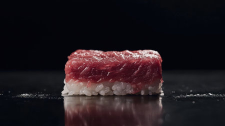 Discover the elegance of a beautifully plated piece of wagyu sushi, showcasing premium quality and exquisite craftsmanship, perfect for dining experiences.の素材