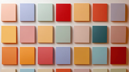 A vibrant set of colorful squares arranged on a neutral background, perfect for design projects, inspiration, or creative showcases in various applications.の素材