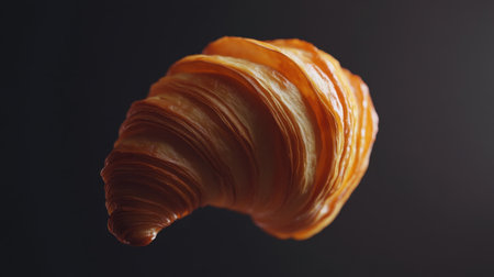 A visually stunning croissant showcasing its buttery, flaky layers. Perfect for food photography, baking inspiration, and gourmet culinary contexts.の素材