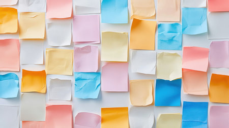 A vibrant array of colorful sticky notes arranged neatly, creating an inviting and organized workspace. Perfect for creative planning, reminders, and decoration.の素材