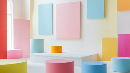 This image showcases a vibrant arrangement of blank sticky notes in various colors, creating a cheerful and modern atmosphere perfect for creative spaces or offices.の素材