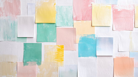 A vibrant array of colorful blank sticky notes arranged on a white background, perfect for creative projects, organization, and visual inspiration in any workspace.の素材