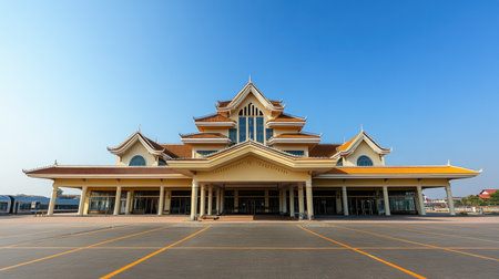 The new Lao railway station in Vientiane showcases modern architecture and serves as a key transportation hub in Laos, connecting regional routes.の素材