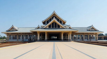 The new railway station in Vientiane boasts modern architecture and serves as a critical transportation hub, facilitating travel between Laos and China.の素材