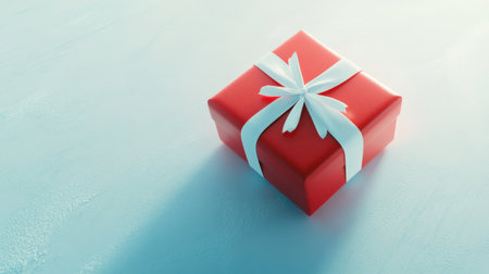 A bright red gift box with a white ribbon, isolated on a white background, ready to symbolize celebration and joy during the holidays.の素材