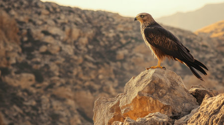 A black kite perched on a rocky outcrop in Monfrage, its sleek plumage blending with the rugged landscape.の素材