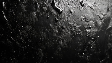 A close-up of water droplets on a black surface with texture, capturing the beauty of the interaction between light and dark.の素材