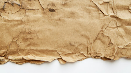 A detailed close-up of a sealed cardboard box on a white background, with visible creases and texture, ideal for shipping or storage-related photography.の素材