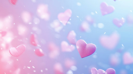 A romantic, pastel-colored background with floating hearts, ideal for creating a sweet Valentine's Day atmosphere.の素材