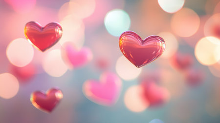 A romantic, pastel-colored background with floating hearts, ideal for creating a sweet Valentine's Day atmosphere.の素材