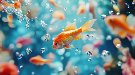 A fascinating underwater world with thousands of colorful fish moving in synchronized harmony.の素材