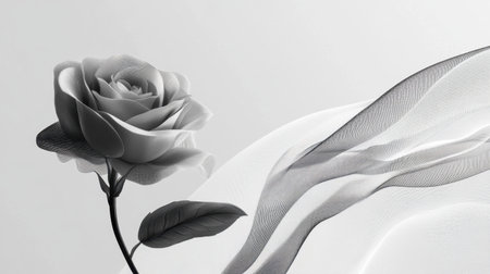 A minimalist vector design of a single rose in black and white, with clean, flowing lines and a contemporary aesthetic.の素材