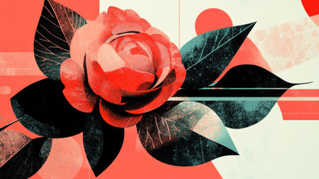 An abstract illustration of a rose with bold geometric shapes and contrasting colors, creating a modern, stylized design.の素材