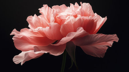 A close-up of a pink rose flower with gentle lighting, showcasing the intricate details of the petals and plenty of room for text.の素材