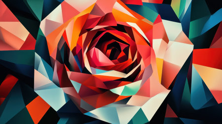 A geometric rose design with angular shapes and bold colors, creating a striking modern interpretation of a traditional flower.の素材