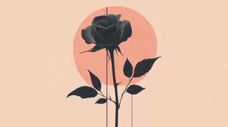 A minimalistic, modern rose illustration with geometric shapes, clean lines, and a monochromatic color scheme.の素材