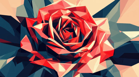 A geometric rose vector design with sharp, angular shapes and bright, contrasting colors for a bold, contemporary look.の素材