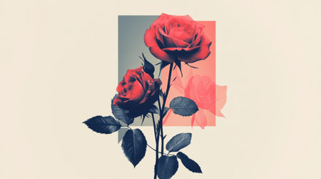 A minimalistic, modern rose illustration with geometric shapes, clean lines, and a monochromatic color scheme.の素材