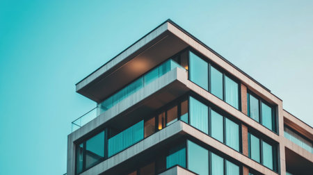 Discover a stylish modern apartment building characterized by sleek lines and expansive windows. This architectural gem blends contemporary design with urban aesthetics.の素材