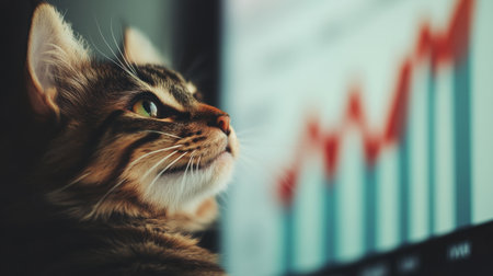 A business presentation with a growth chart showing a strong performance improvement in the past quarter.の素材