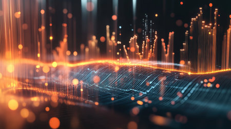 A D business success graph with glowing lines and modern data visualization.の素材