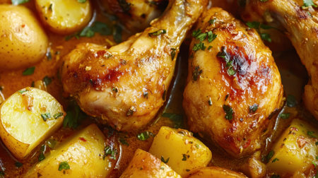 A close-up of Thai yellow curry with tender chicken, potatoes, and a rich, fragrant sauce.の素材