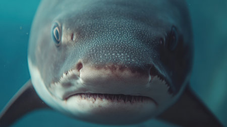 A breathtaking close-up of a nurse sharks face, showcasing its soft, rounded features and calm expression.の素材