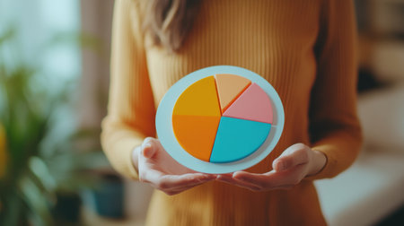 A close-up of a financial advisor holding a report with a D business pie chart.の素材
