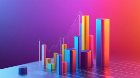 A modern business report cover featuring a colorful D bar chart with percentage values.の素材