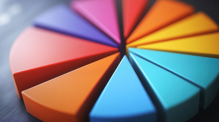 A close-up of a pie chart illustrating market share distribution, with percentages highlighted for each segment.の素材
