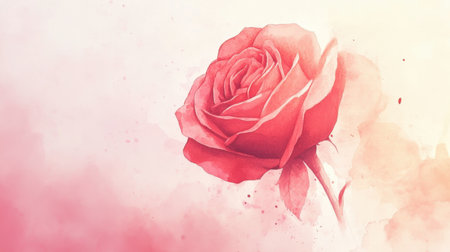A hand-drawn rose illustration in vibrant watercolor, with petals in shades of red and pink against a soft background.の素材