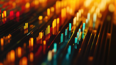 A close-up of a business performance bar chart with several color-coded bars representing quarterly performance.の素材
