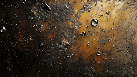 Water droplets scattered across a dark, textured background, adding a sense of depth and natural beauty to the scene.の素材