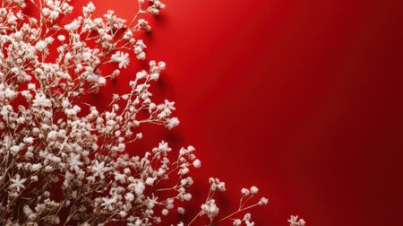 A red Christmas background decorated with snowflakes, bringing the spirit of the season to life, ideal for greeting cards or seasonal content creation.の素材