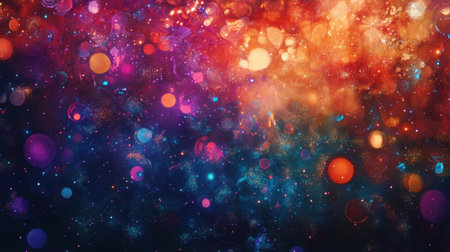 A vibrant, glittery abstract background with dazzling fireworks bursting across, creating a perfect scene for celebrating Christmas Eve or th of July.の素材