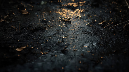 Water droplets scattered across a dark, textured background, adding a sense of depth and natural beauty to the scene.の素材