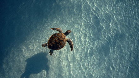 A stunning sea turtle glides through the clear tropical waters, showcasing the beauty of marine life. This serene underwater scene highlights the importance of ocean conservation.の素材