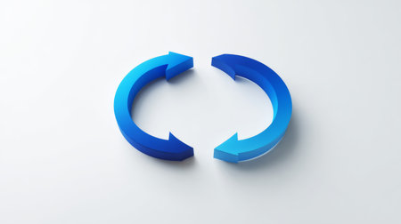 This image features two blue arrows forming a circular shape, symbolizing renewal and continuity in a clean, minimalistic design, ideal for various applications.の素材
