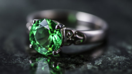 This stunning green gemstone ring features an elegant silver band and intricate design. Perfect for jewelry lovers seeking beauty and style.の素材