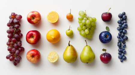 This vibrant arrangement of assorted fresh fruits showcases a variety of colors and textures. Ideal for promoting health, nutrition, and culinary delights.の素材