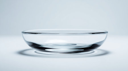 This image features a clear glass plate against a light gray background, showcasing the simplicity and elegance of modern tableware perfect for a variety of uses.の素材