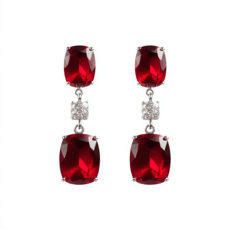 Discover the elegance of these beautiful red gemstone earrings designed with silver accents, perfect for adding a touch of luxury to any outfit.の素材