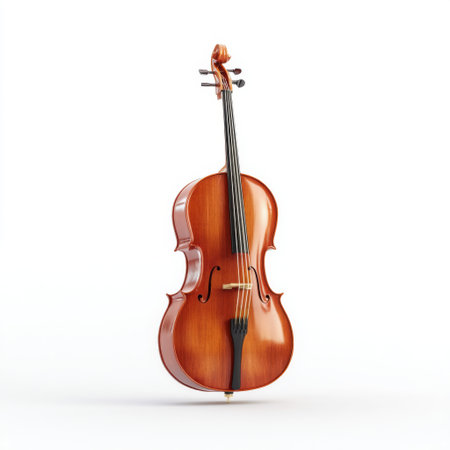 This image features a stunning wooden cello, showcasing its smooth finish and intricate details. Perfect for music-related content, education, or artistic projects.の素材