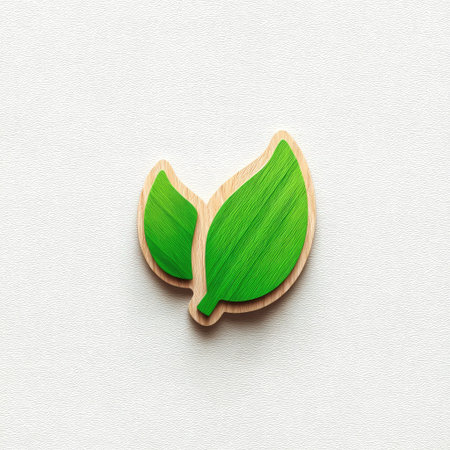 This image features two green leaf shapes crafted from wood, symbolizing nature and sustainability, perfect for eco-themed projects and artistic inspirations.の素材