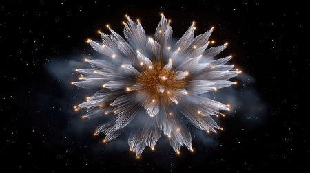 Experience a breathtaking fireworks display resembling a blooming flower. This vibrant burst of color and light creates a magical atmosphere perfect for celebrations.の素材