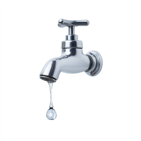 A sleek chrome faucet dripping water creates a visual impact related to plumbing and conservation, emphasizing the importance of water efficiency in modern homes.の素材