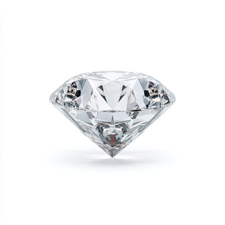 A stunning transparent diamond gemstone showcasing brilliant cut and impeccable clarity, reflecting light beautifully on a clean white background for a luxurious feel.の素材